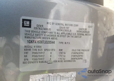 2007 GMC Yukon Xl 1500 Slt z USA, uszkodzony, nr VIN 1GKFK16367J328544